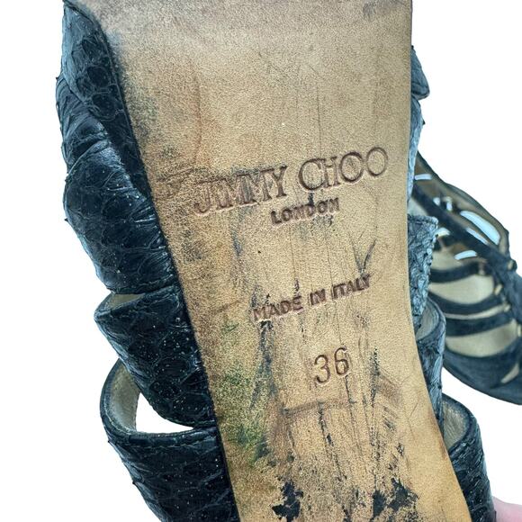 Jimmy Choo Black Leather Green Shimmer Gladiator Cage Platform Stiletto Sandals - Picture 10 of 11